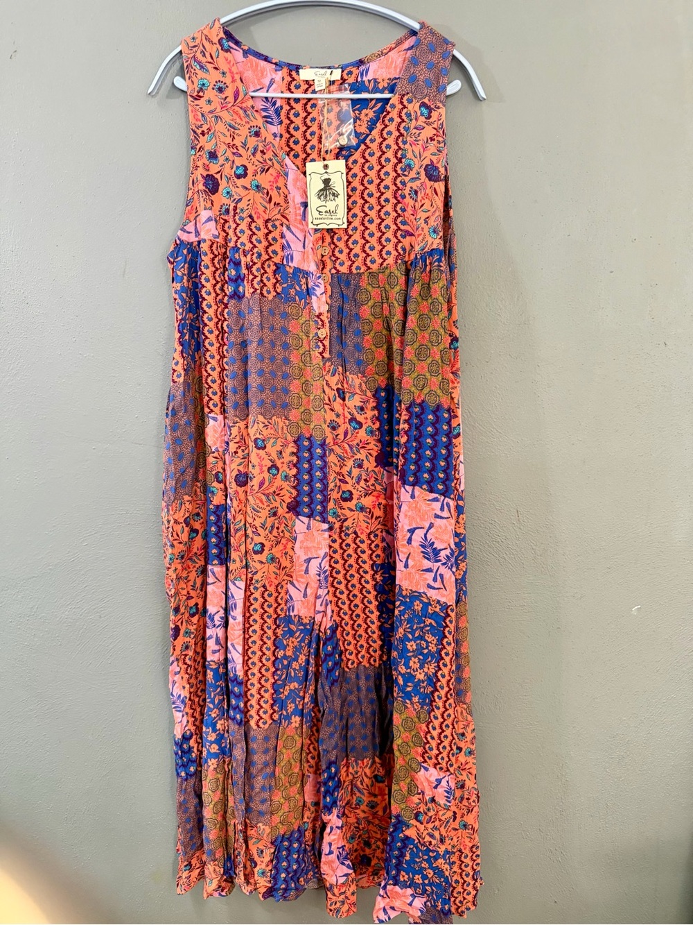 easel Coral & Navy Patchwork Sleeveless Jumpsuit